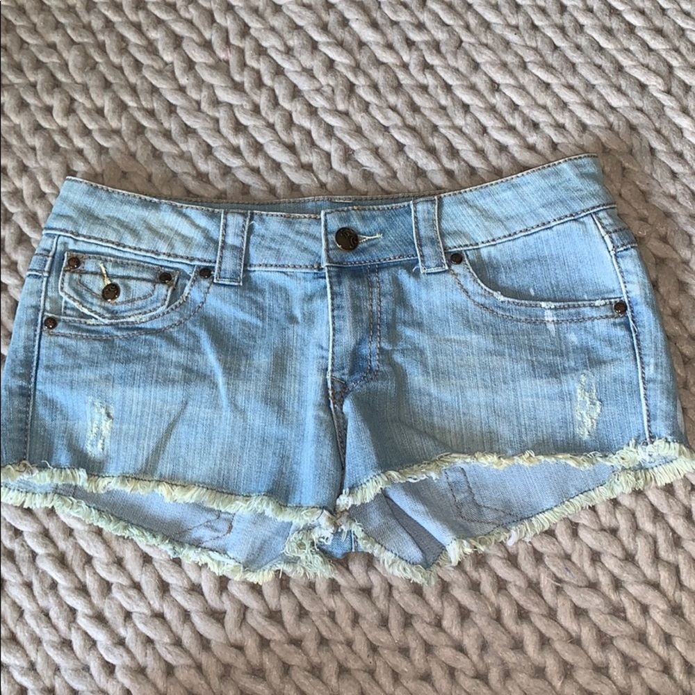 Distressed jean shorts